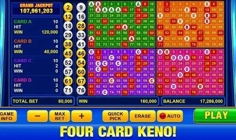 Giao diện chơi game nhanh Keno Tại Blue88