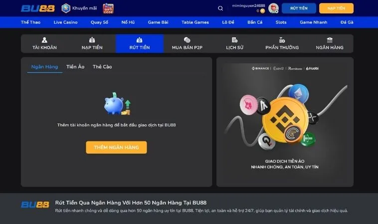 Giao diện chơi rút tiền Blue88