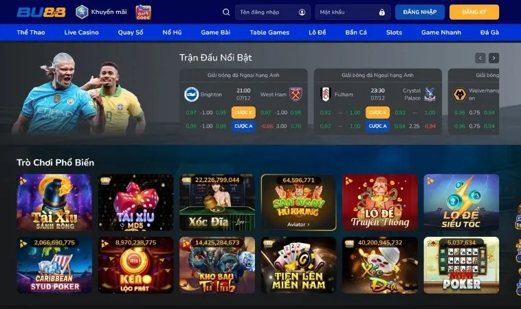 Giao diện trang chủ nhà cái Blue88